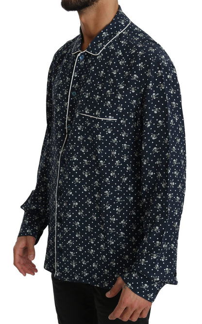 Chemise de nuit en soie Dolce &amp; Gabbana à imprimé bleu du crâne