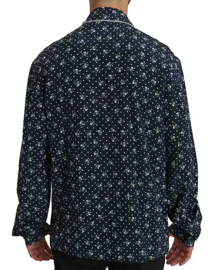 Chemise de nuit en soie Dolce &amp; Gabbana à imprimé bleu du crâne