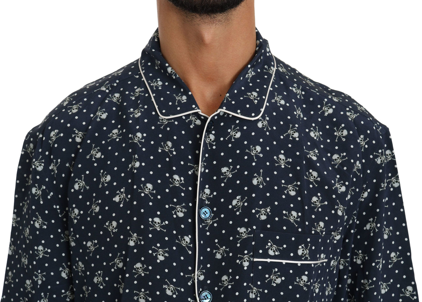 Chemise de nuit en soie Dolce &amp; Gabbana à imprimé bleu du crâne