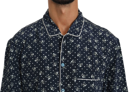 Chemise de nuit en soie Dolce &amp; Gabbana à imprimé bleu du crâne
