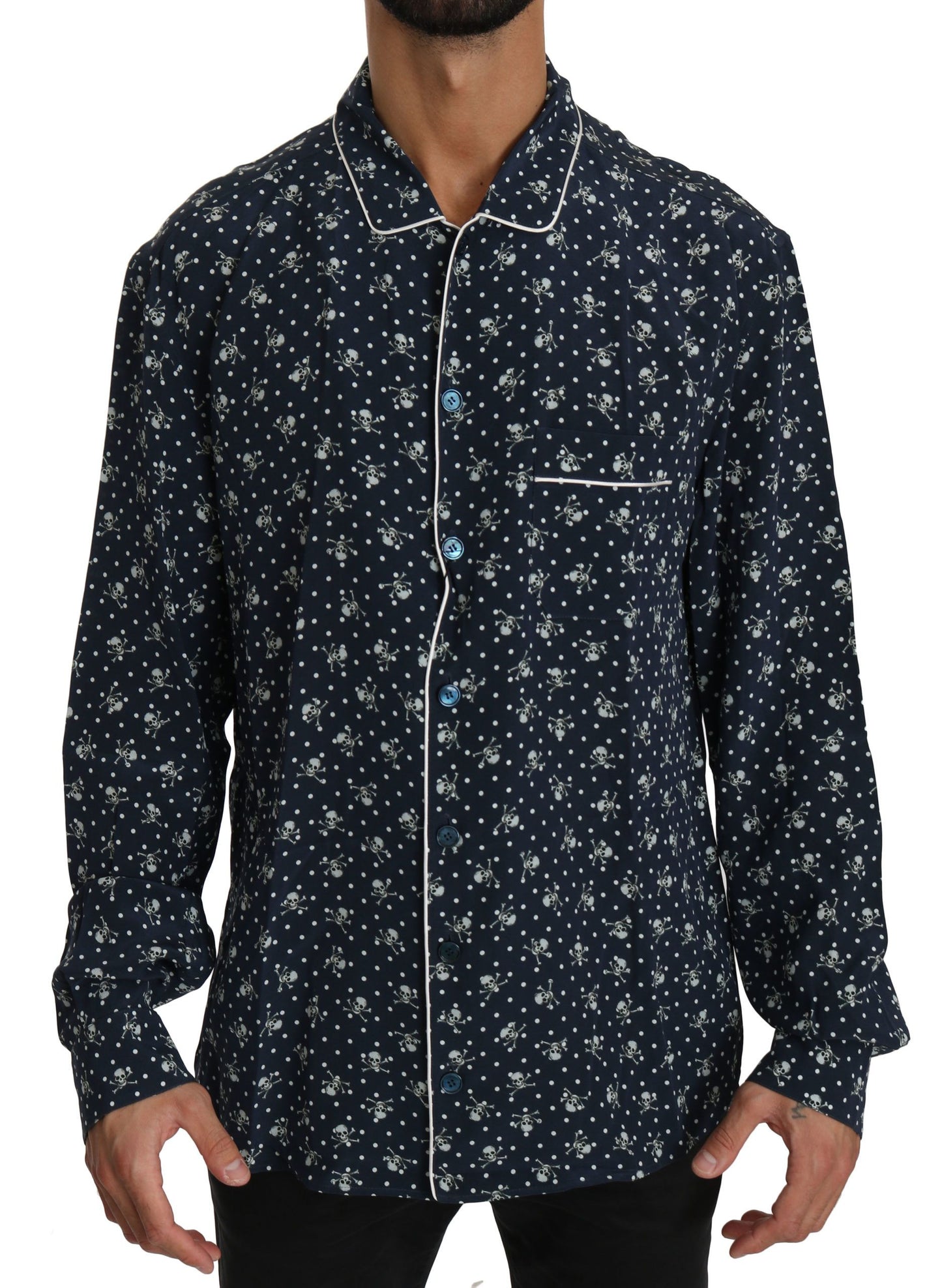Chemise de nuit en soie Dolce &amp; Gabbana à imprimé bleu du crâne
