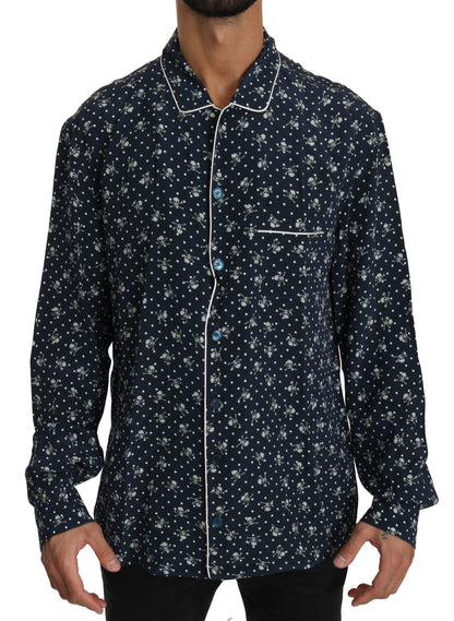 Chemise de nuit en soie Dolce &amp; Gabbana à imprimé bleu du crâne