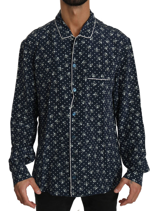Chemise de nuit en soie Dolce &amp; Gabbana à imprimé bleu du crâne