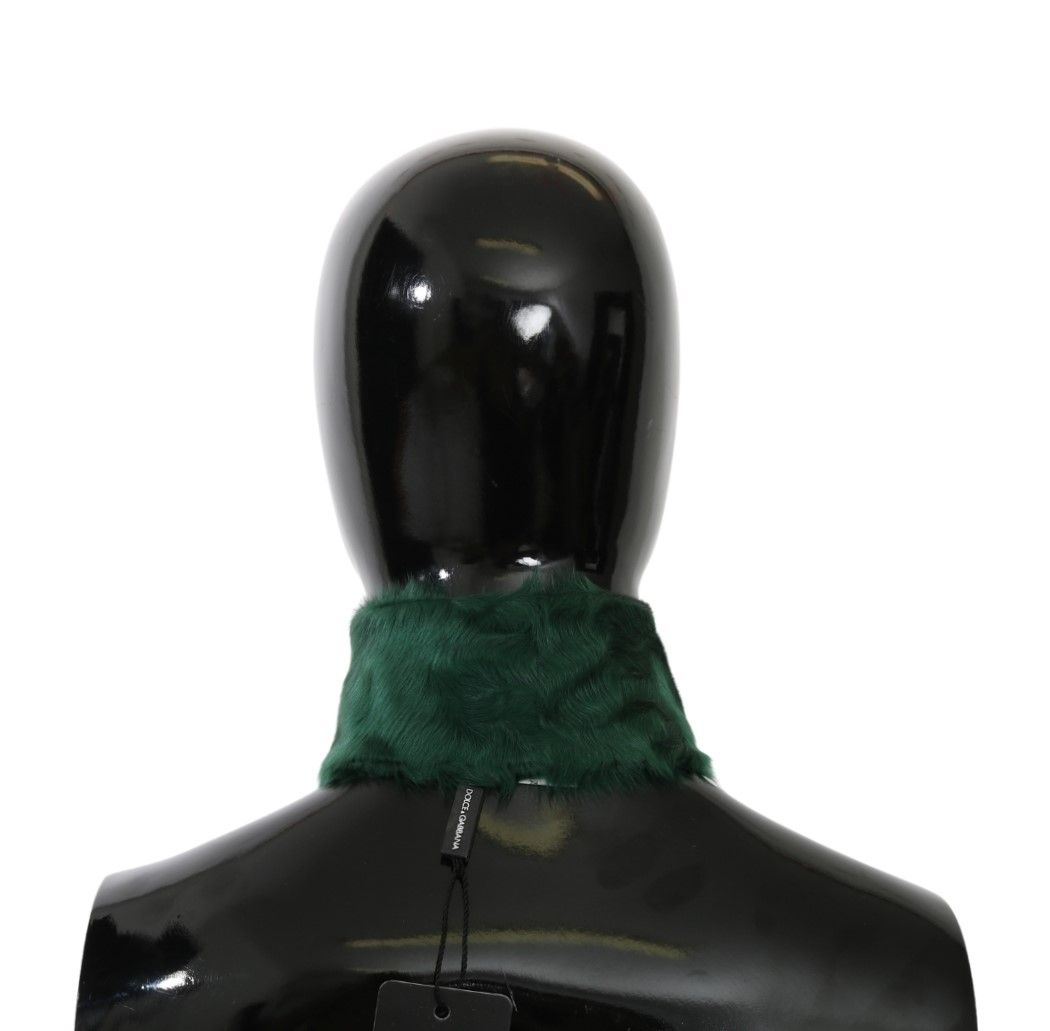 Dolce &amp; Gabbana Groene Bontkraag Wikkel Lamsvel Sjaal