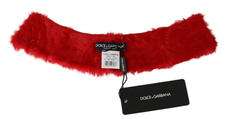 Écharpe en cuir d'agneau à col en fourrure rouge Dolce &amp; Gabbana