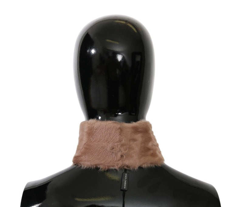Écharpe en cuir d'agneau beige à col en fourrure Dolce &amp; Gabbana