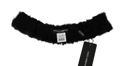 Écharpe en cuir d'agneau à col en fourrure noire Dolce &amp; Gabbana
