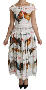 Robe midi en coton blanche à motif coq de Dolce &amp; Gabbana