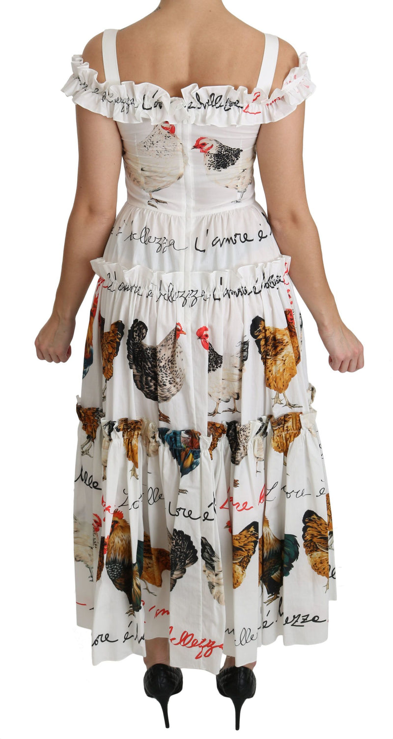 Robe midi en coton blanche à motif coq de Dolce &amp; Gabbana