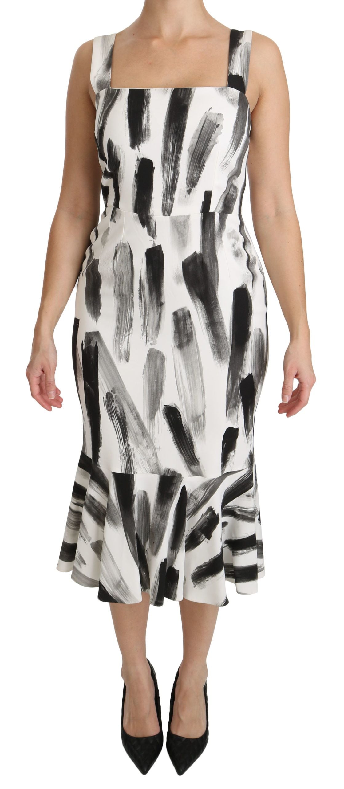 Robe midi moulante en viscose blanche et noire à imprimé de Dolce &amp; Gabbana