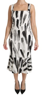 Robe midi moulante en viscose blanche et noire à imprimé de Dolce &amp; Gabbana