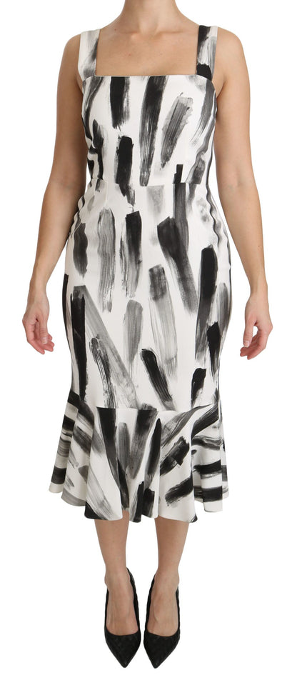 Robe midi moulante en viscose blanche et noire à imprimé de Dolce &amp; Gabbana