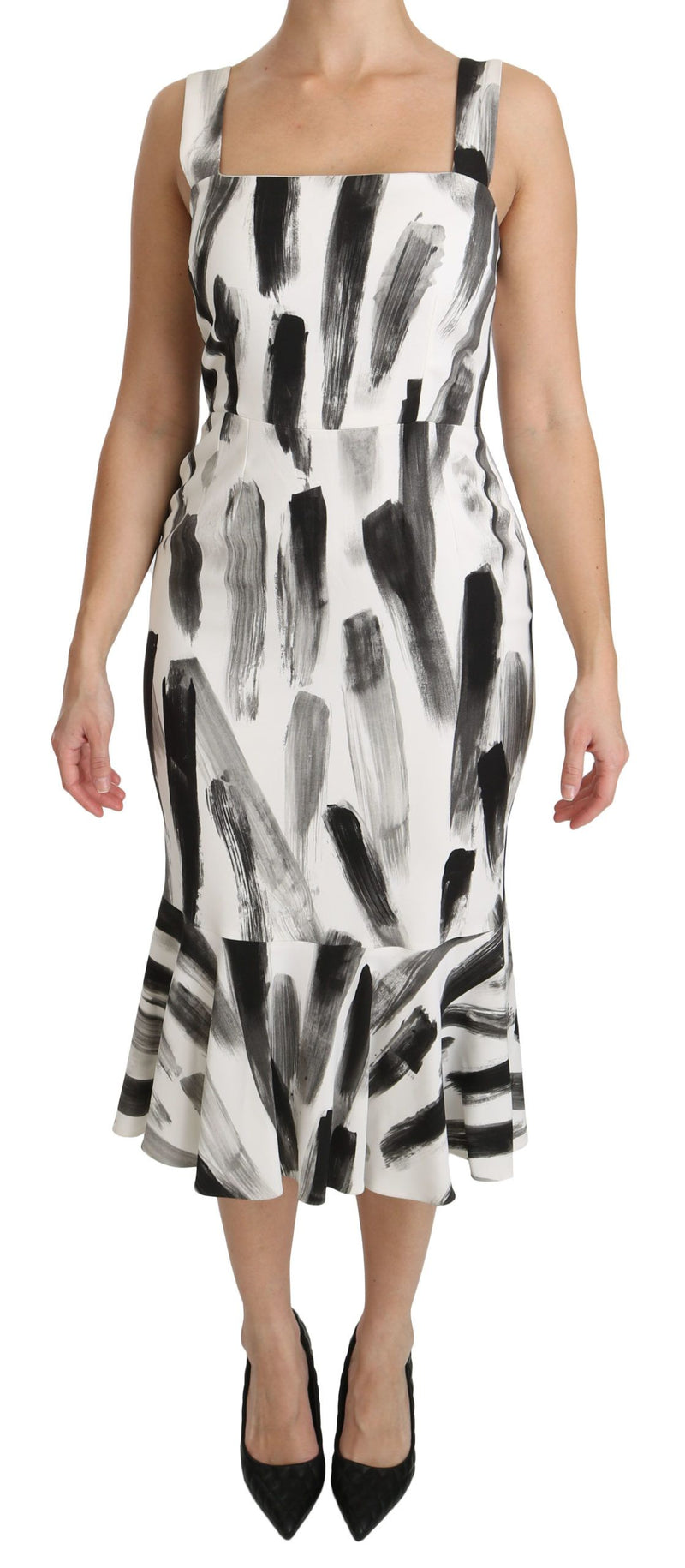Robe midi moulante en viscose blanche et noire à imprimé de Dolce &amp; Gabbana