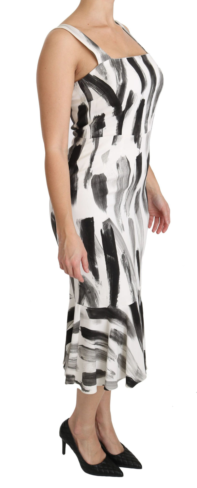 Robe midi moulante en viscose blanche et noire à imprimé de Dolce &amp; Gabbana