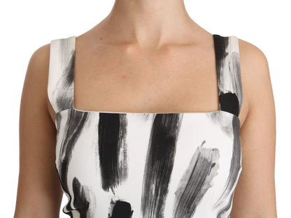 Robe midi moulante en viscose blanche et noire à imprimé de Dolce &amp; Gabbana