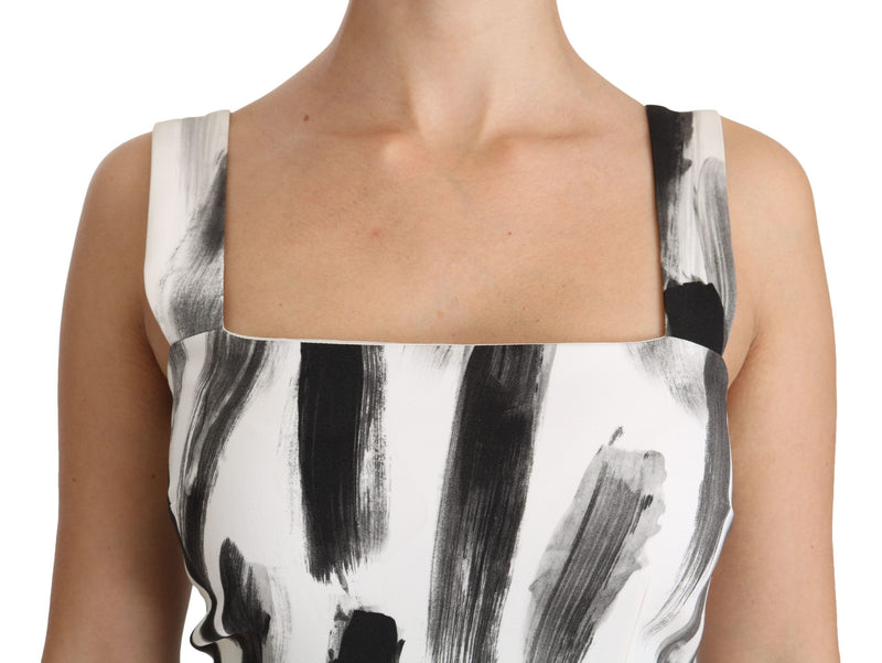Robe midi moulante en viscose blanche et noire à imprimé de Dolce &amp; Gabbana
