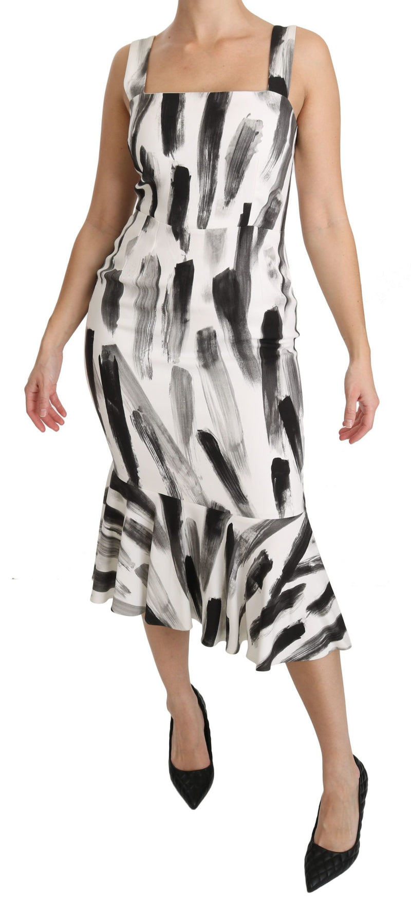 Robe midi moulante en viscose blanche et noire à imprimé de Dolce &amp; Gabbana