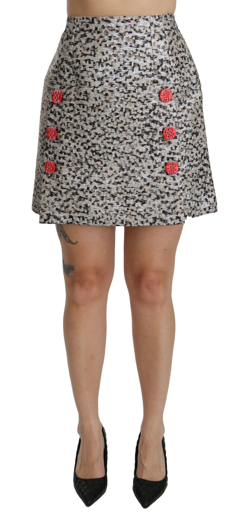 Jupe trapèze argentée à motifs à taille haute de Dolce &amp; Gabbana