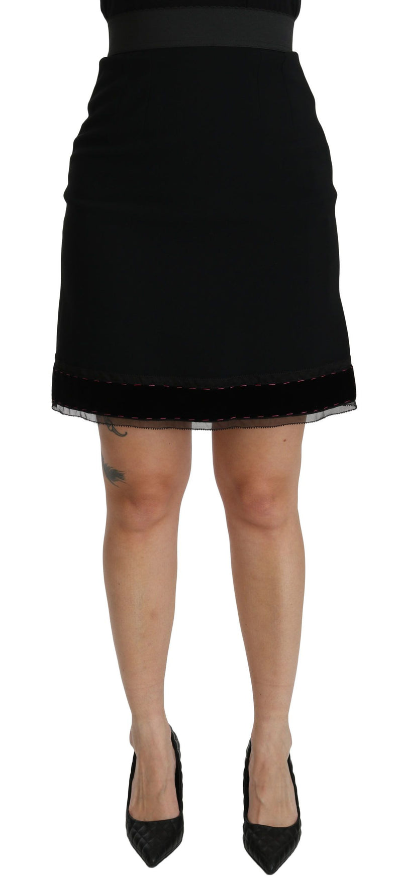 Jupe courte noire Dolce &amp; Gabbana taille haute en viscose, coupe trapèze.