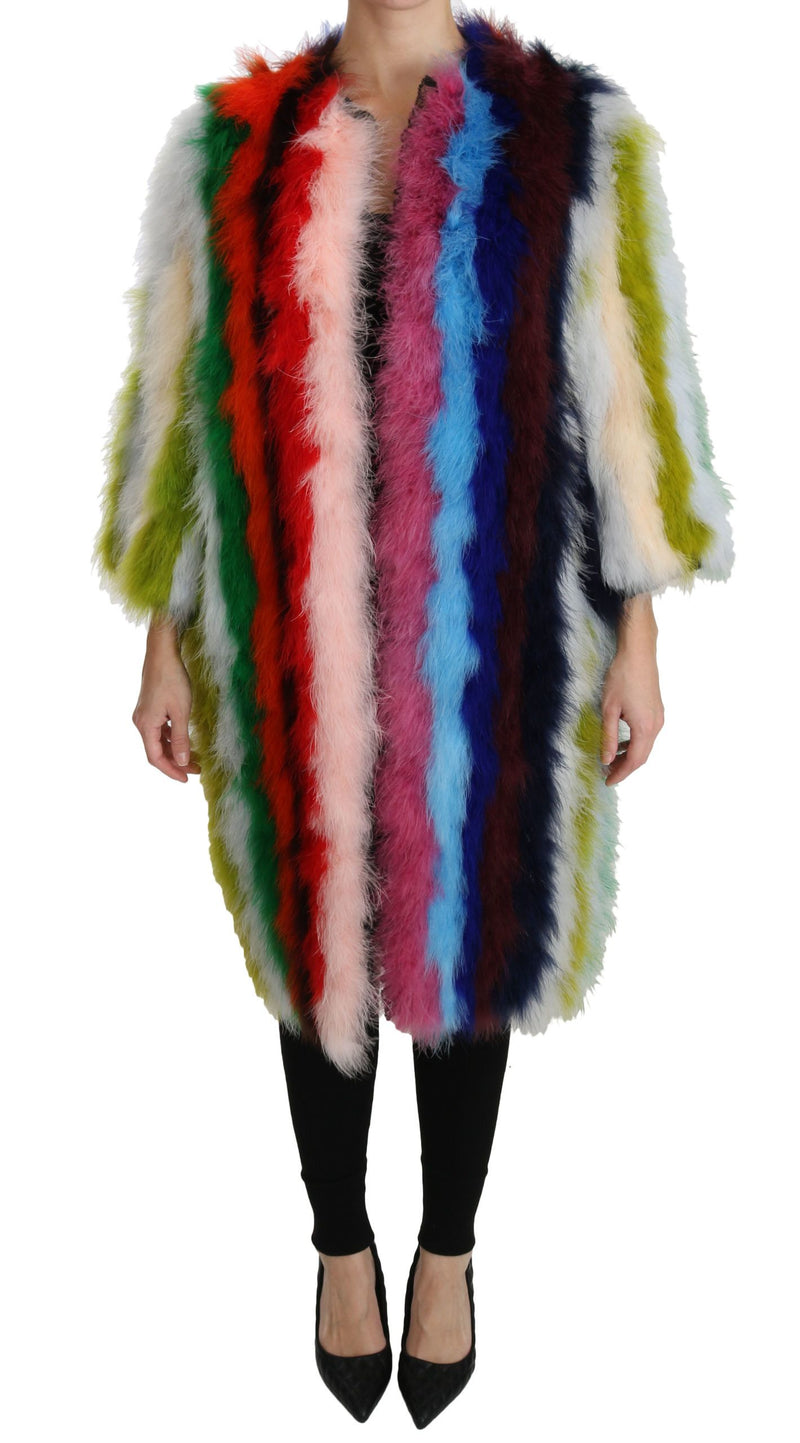 Manteau en fourrure à plumes de dinde multicolores Dolce &amp; Gabbana