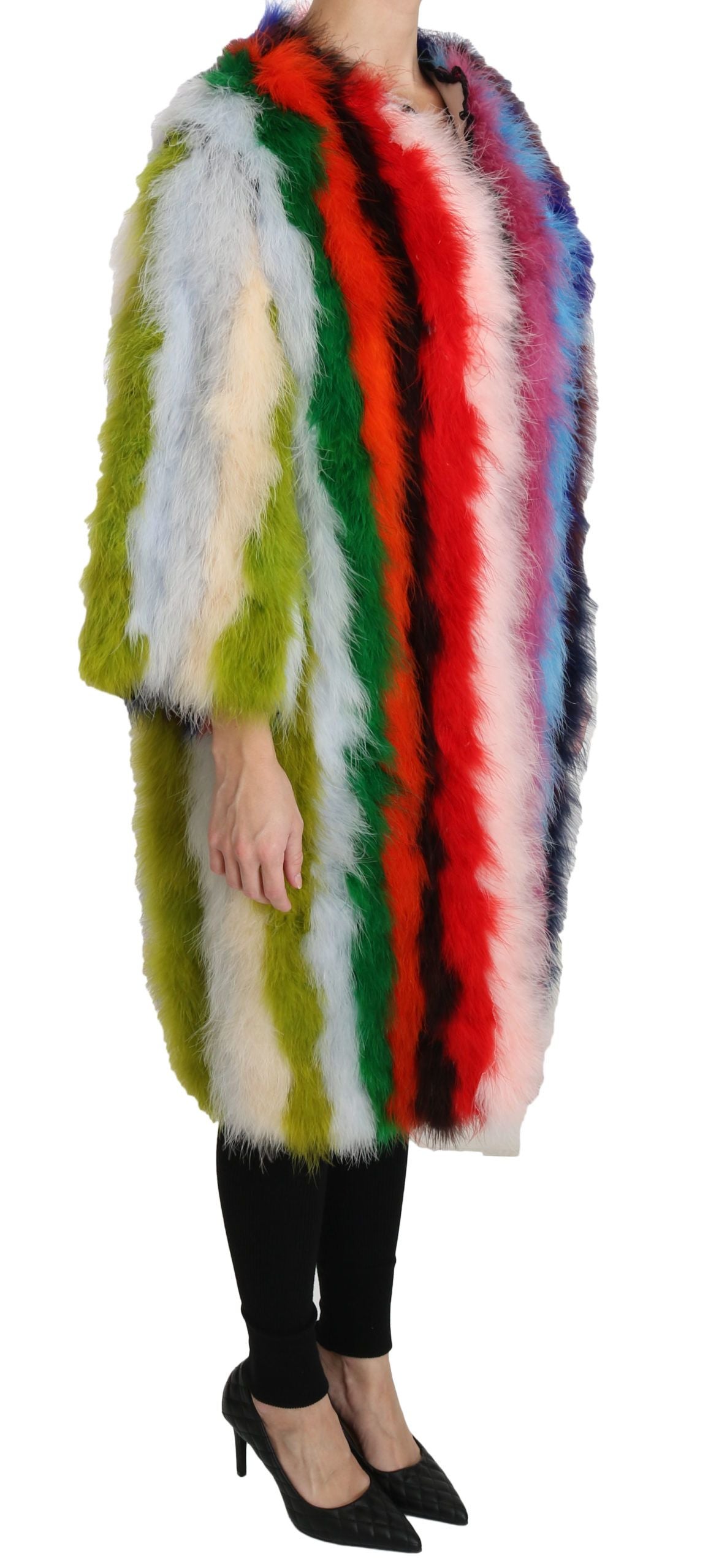 Manteau en fourrure à plumes de dinde multicolores Dolce &amp; Gabbana