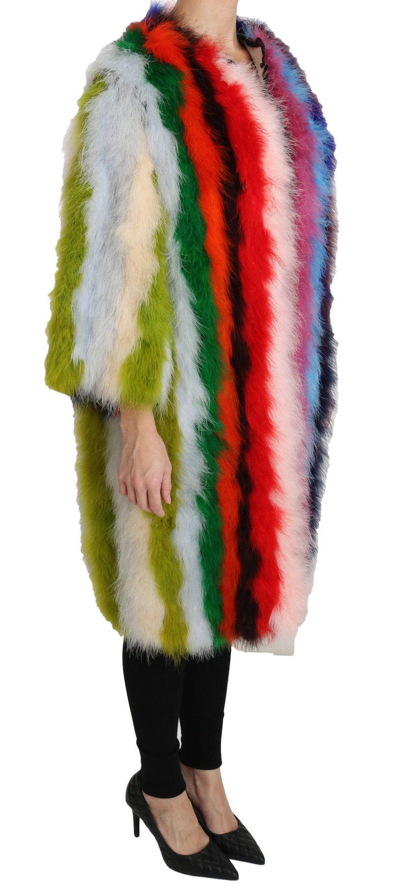 Manteau en fourrure à plumes de dinde multicolores Dolce &amp; Gabbana