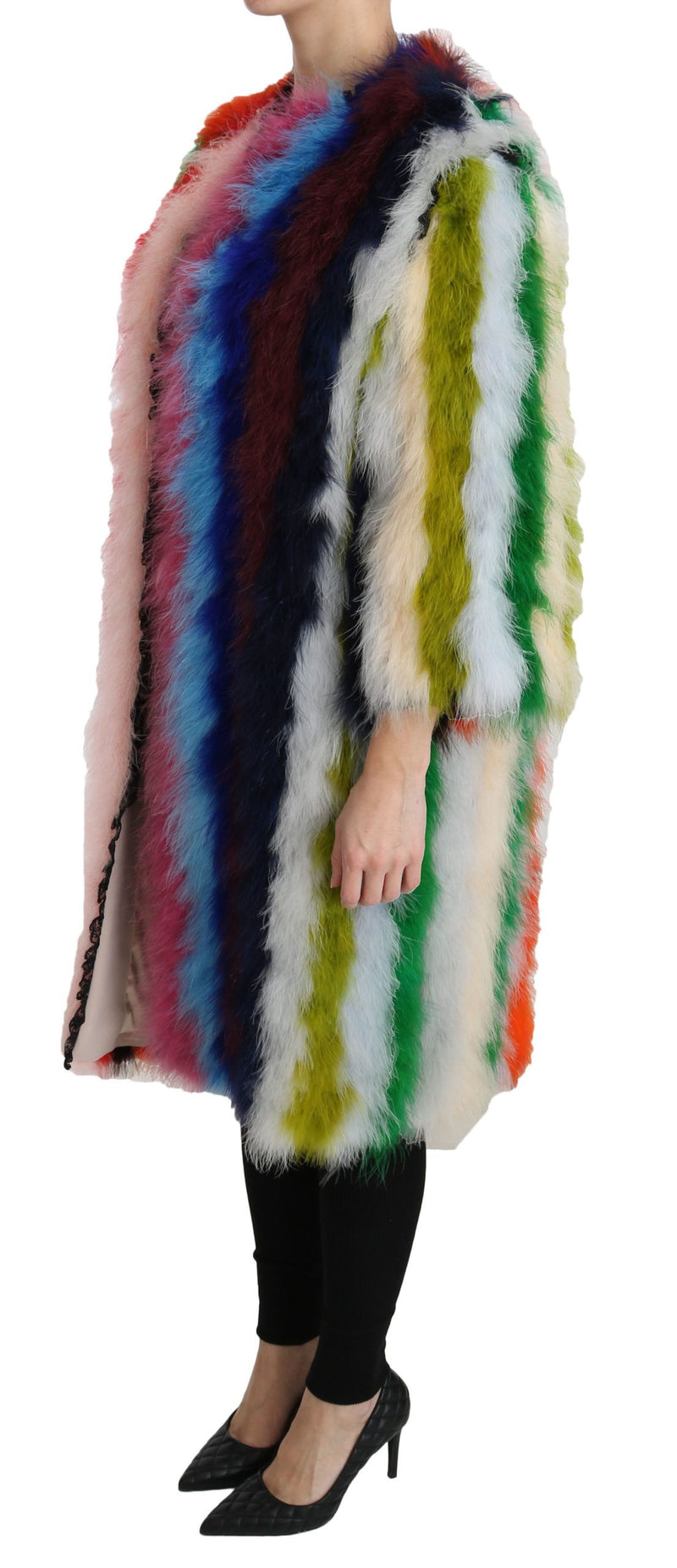 Manteau en fourrure à plumes de dinde multicolores Dolce &amp; Gabbana
