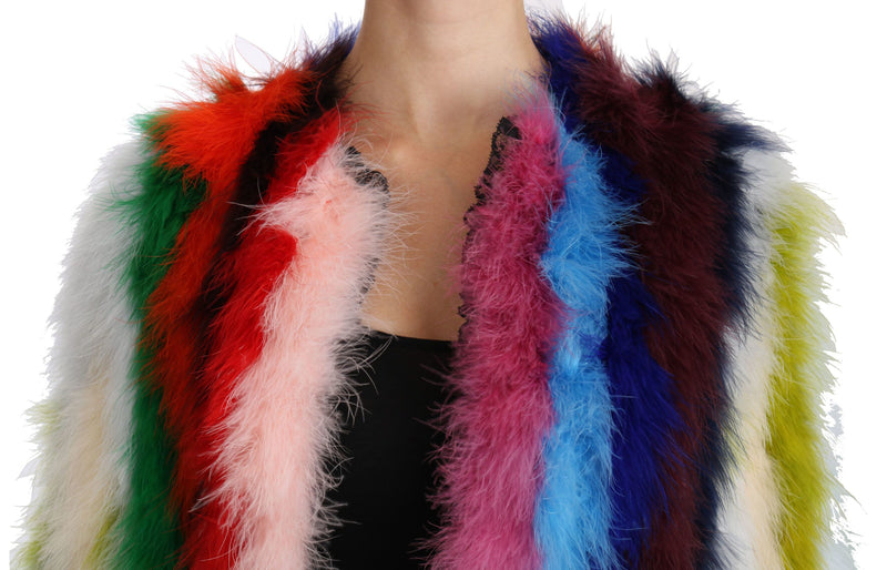 Manteau en fourrure à plumes de dinde multicolores Dolce &amp; Gabbana