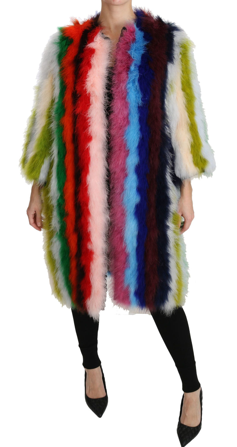 Manteau en fourrure à plumes de dinde multicolores Dolce &amp; Gabbana