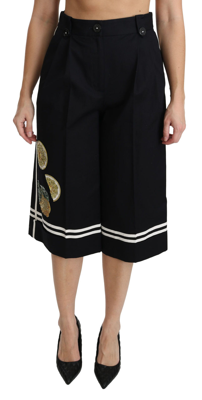 Pantalon palazzo court Dolce &amp; Gabbana noir orné de citron