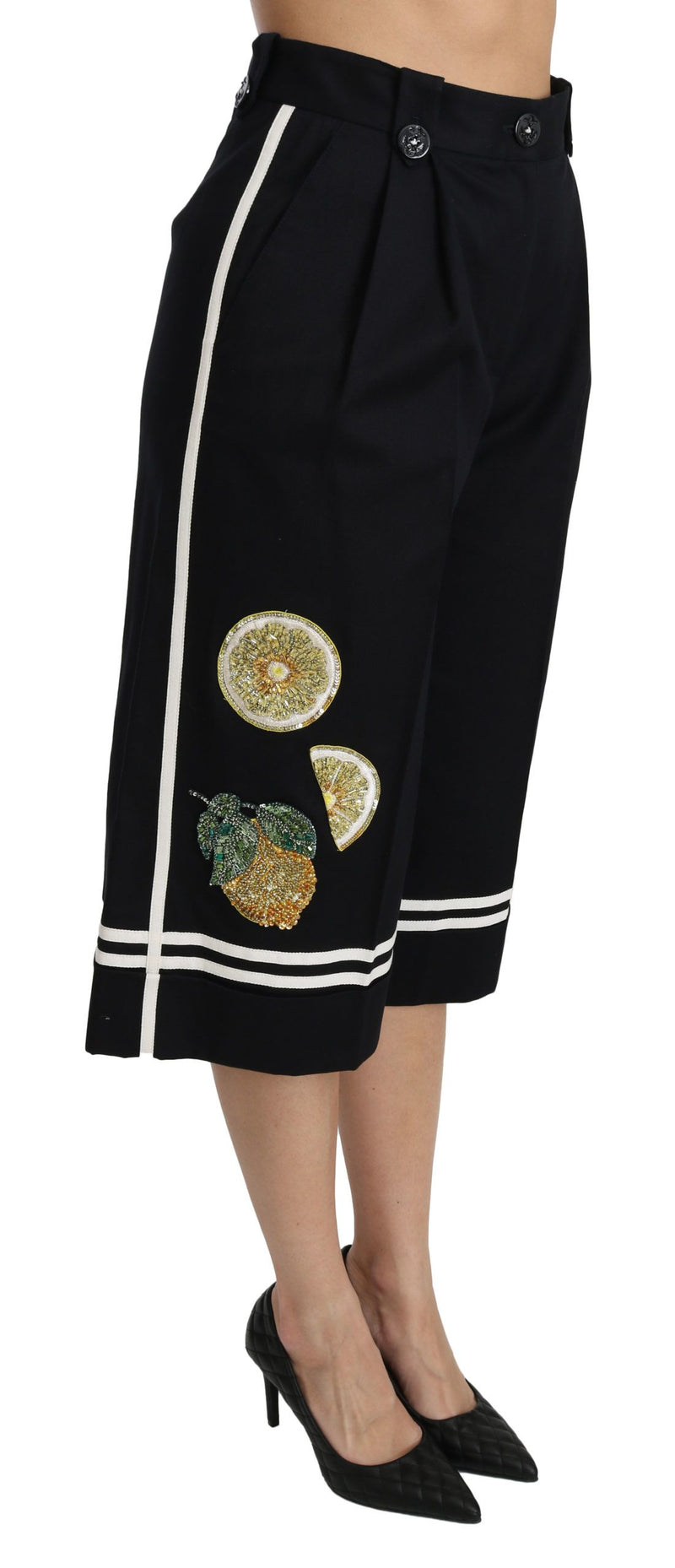 Pantalon palazzo court Dolce &amp; Gabbana noir orné de citron
