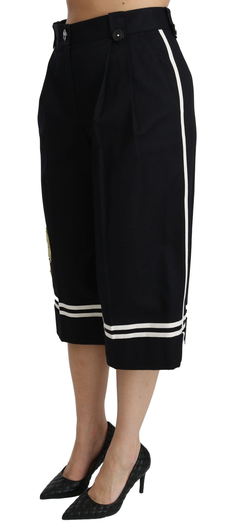 Pantalon palazzo court Dolce &amp; Gabbana noir orné de citron