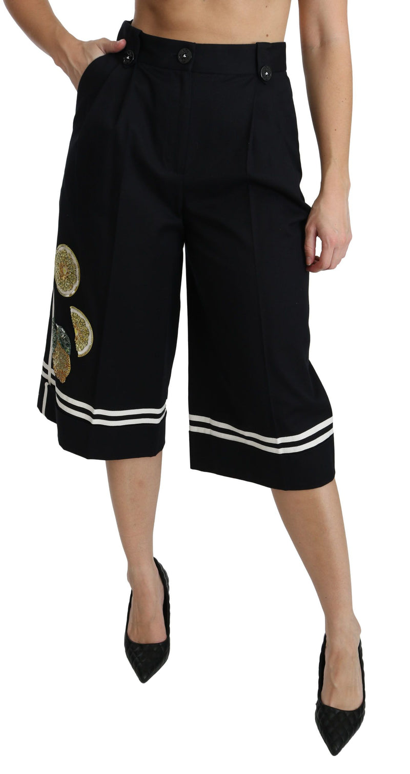 Pantalon palazzo court Dolce &amp; Gabbana noir orné de citron