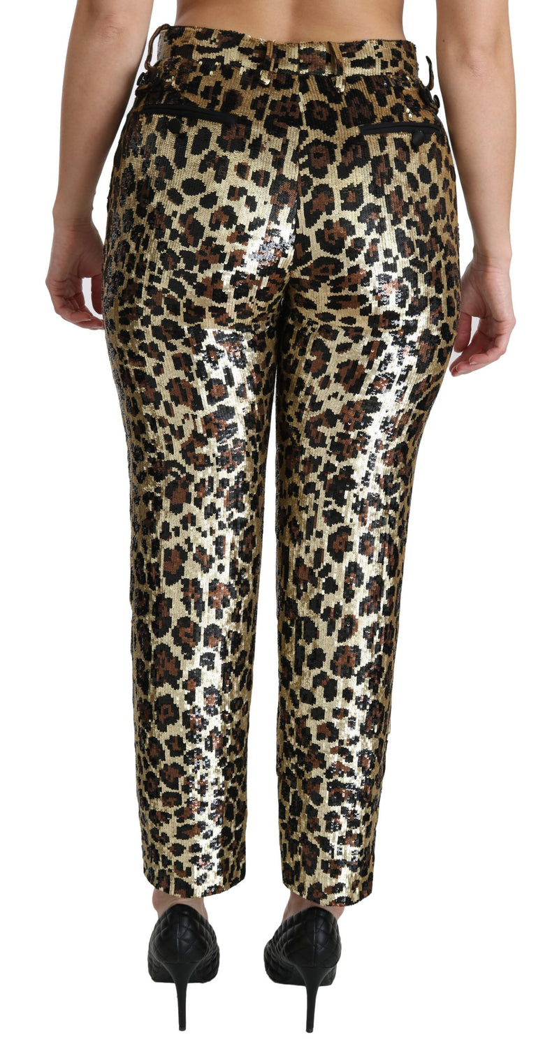 Pantalon taille haute à sequins léopard marron Dolce &amp; Gabbana
