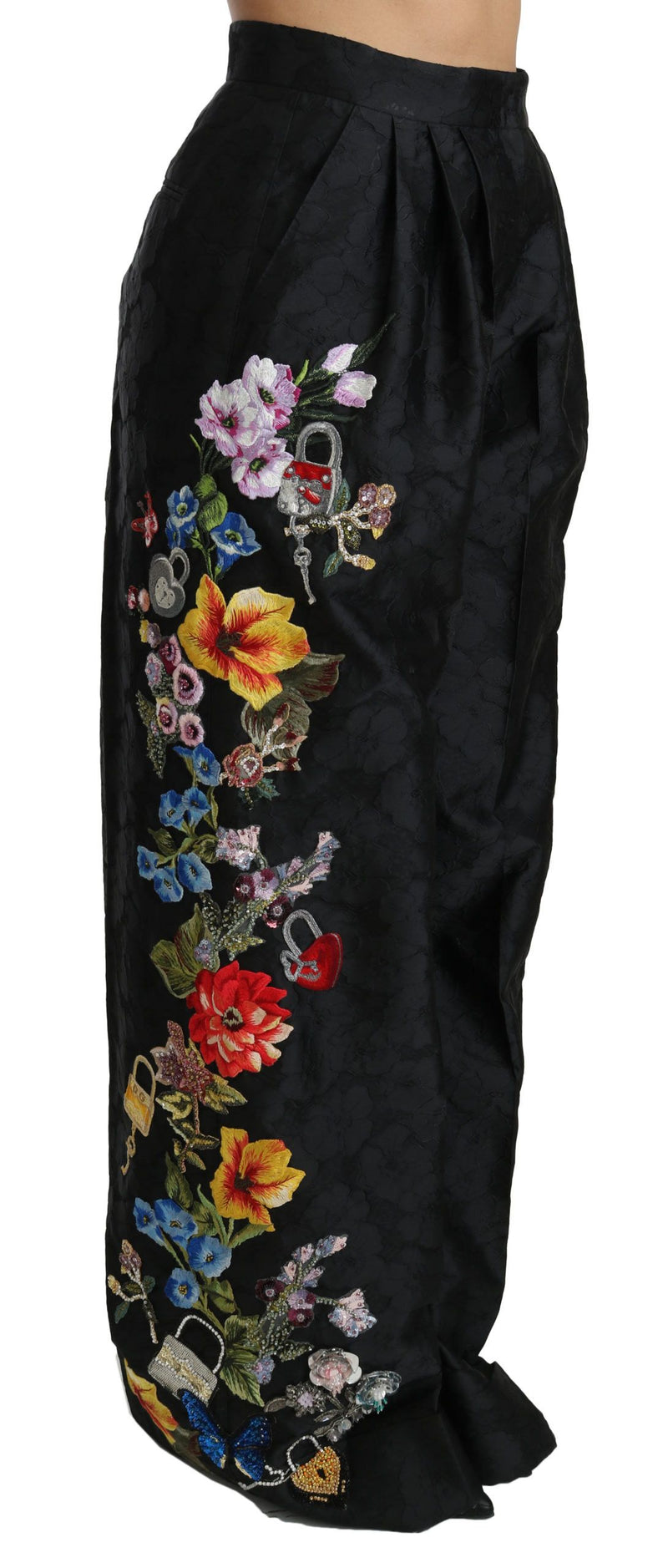 Pantalon Dolce &amp; Gabbana en brocart noir à fleurs, sequins et perles