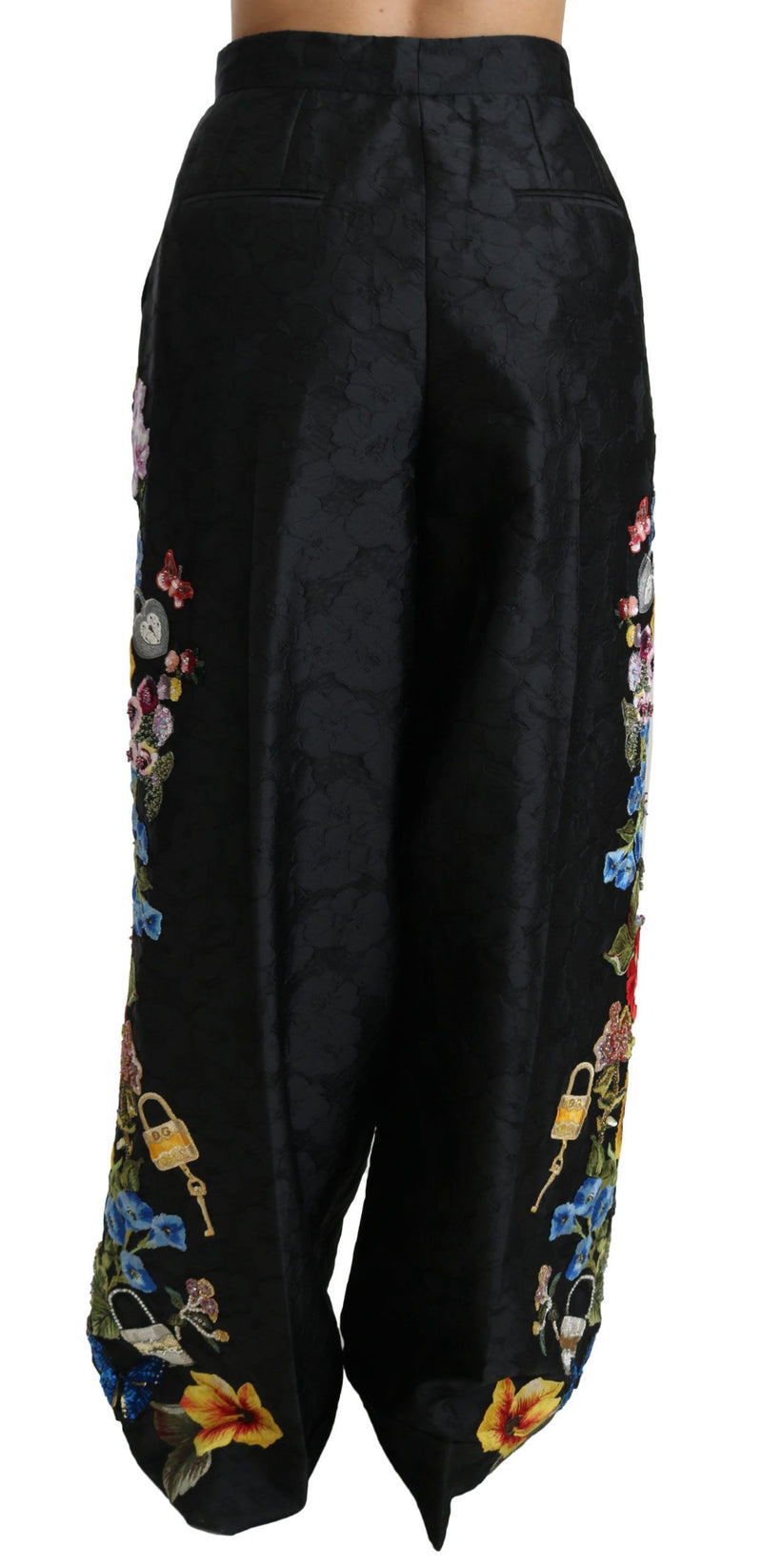Pantalon Dolce &amp; Gabbana en brocart noir à fleurs, sequins et perles