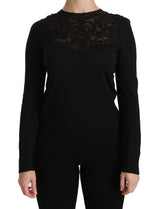 Chemisier Dolce &amp; Gabbana en dentelle de soie noire à col rond et manches longues