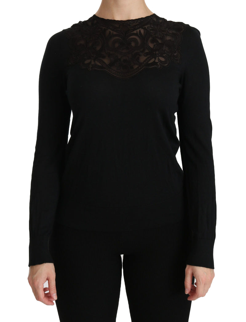 Chemisier Dolce &amp; Gabbana en dentelle de soie noire à col rond et manches longues