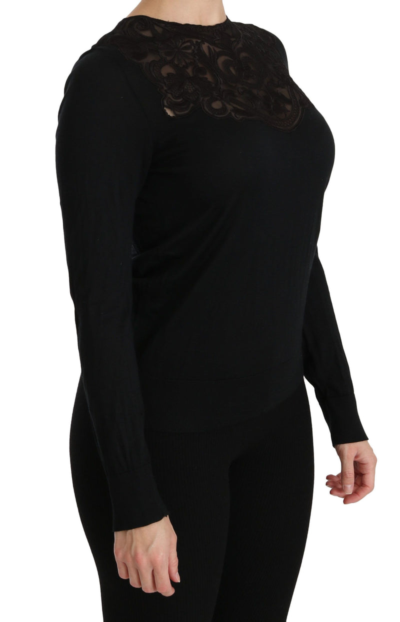 Chemisier Dolce &amp; Gabbana en dentelle de soie noire à col rond et manches longues