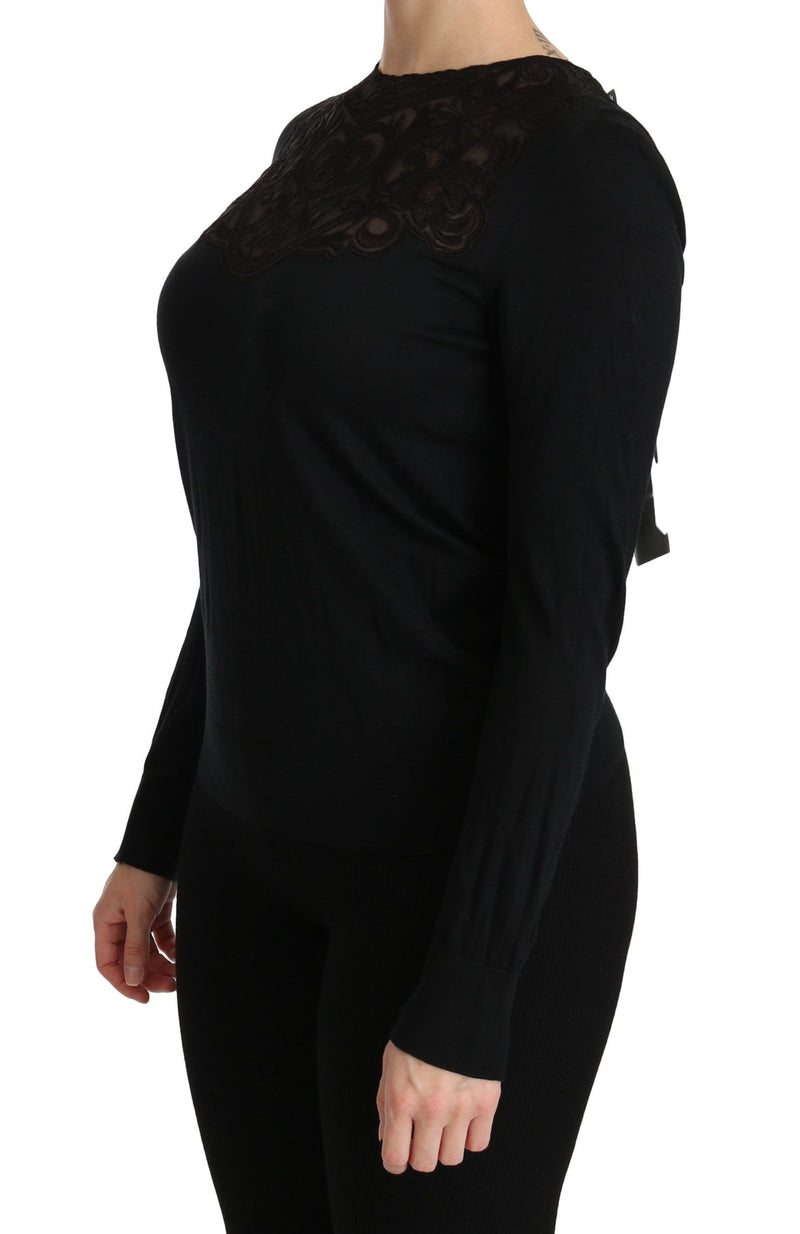 Chemisier Dolce &amp; Gabbana en dentelle de soie noire à col rond et manches longues