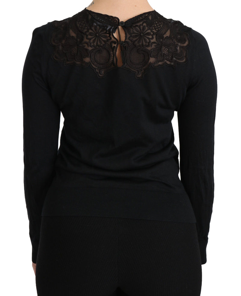 Chemisier Dolce &amp; Gabbana en dentelle de soie noire à col rond et manches longues