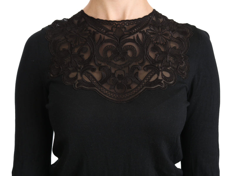 Chemisier Dolce &amp; Gabbana en dentelle de soie noire à col rond et manches longues