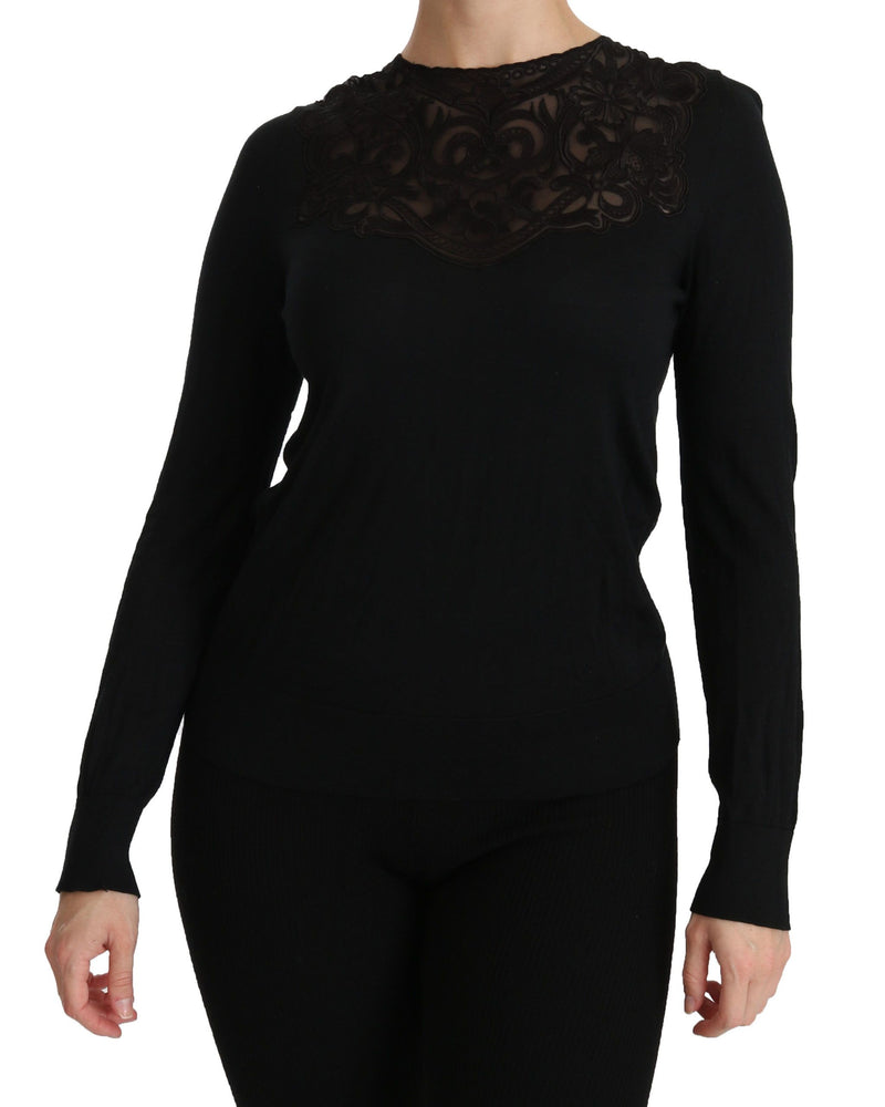 Chemisier Dolce &amp; Gabbana en dentelle de soie noire à col rond et manches longues