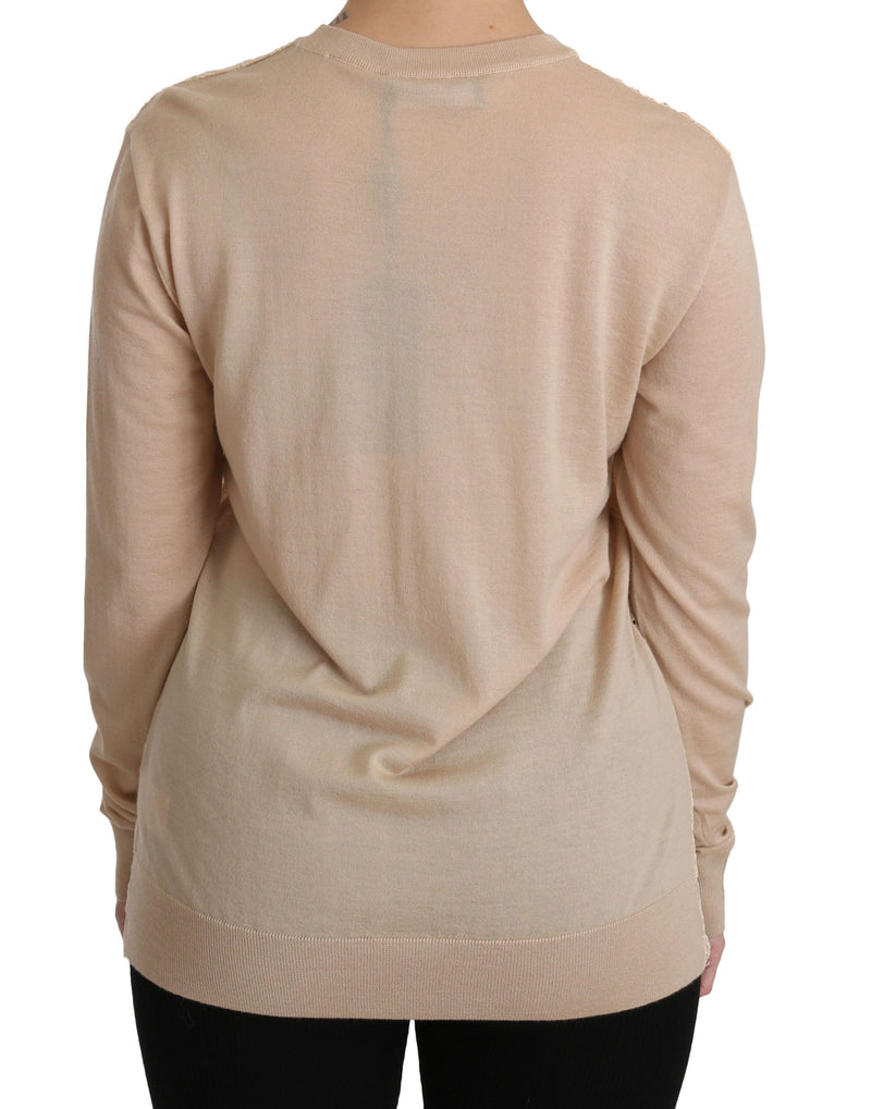 Blouse en cachemire beige à manches longues et dentelle de Dolce &amp; Gabbana