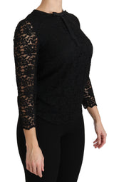 Blouse en nylon à manches longues en dentelle noire de Dolce &amp; Gabbana