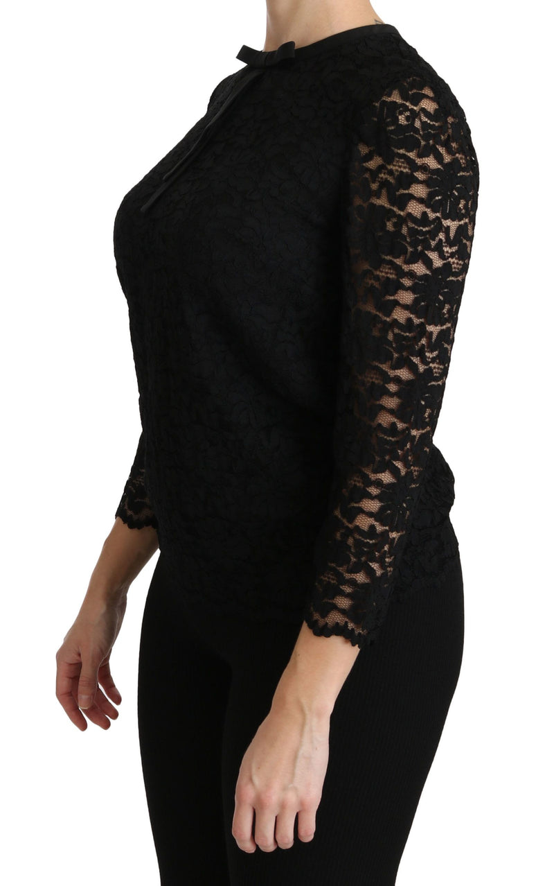 Blouse en nylon à manches longues en dentelle noire de Dolce &amp; Gabbana