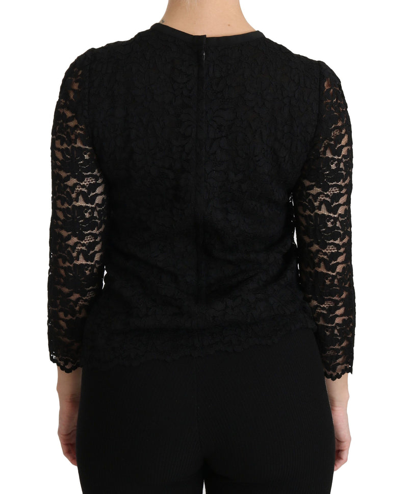 Blouse en nylon à manches longues en dentelle noire de Dolce &amp; Gabbana