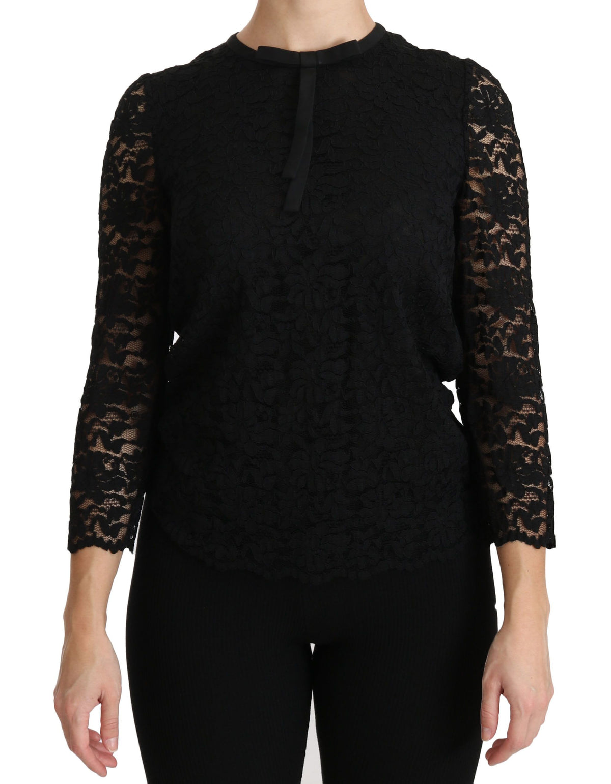 Blouse en nylon à manches longues en dentelle noire de Dolce &amp; Gabbana