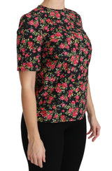 Blouse Dolce &amp; Gabbana à manches courtes, imprimé roses noires.