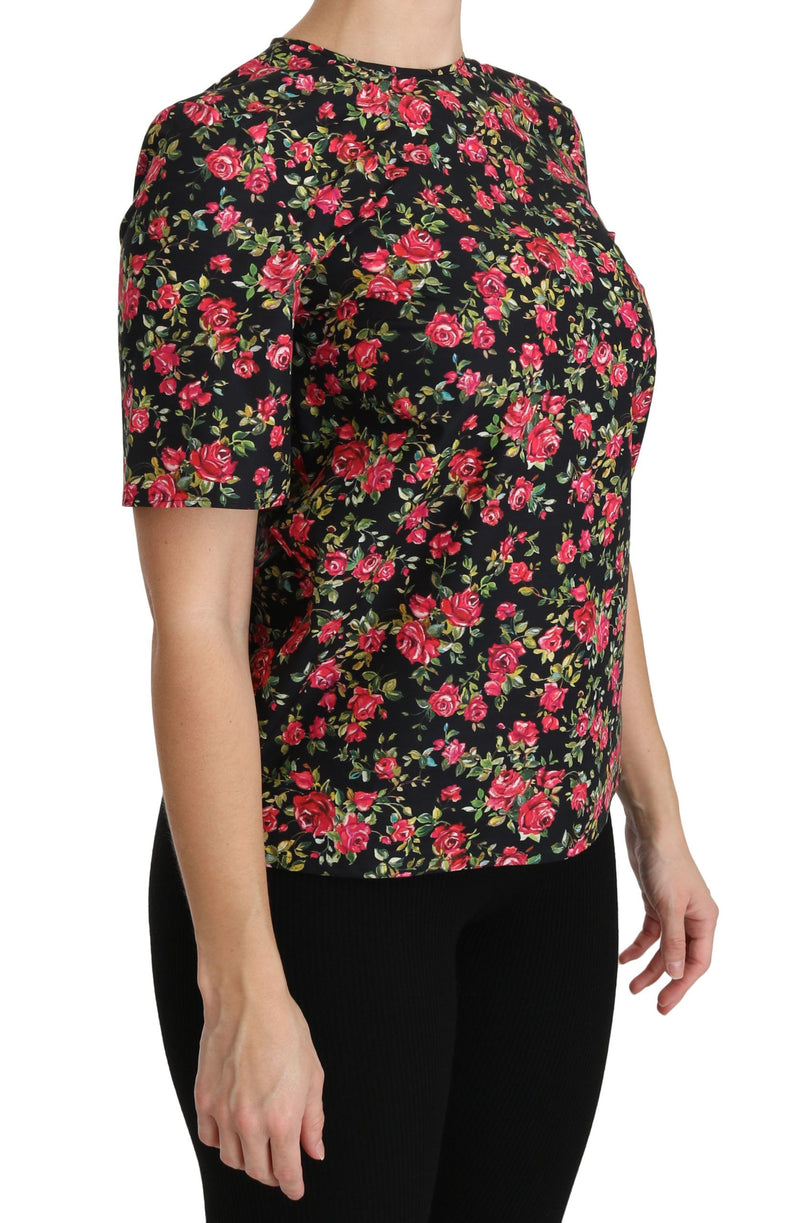 Blouse Dolce &amp; Gabbana à manches courtes, imprimé roses noires.